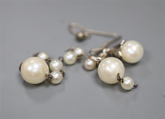 Three assorted cultured pearl earrings(a.f.).